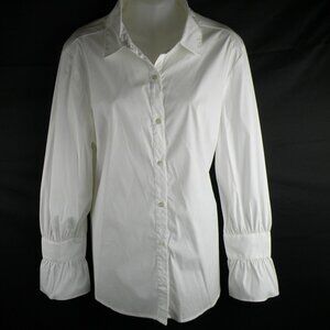 NWT! J. McLaughlin White Button Front Avril Blouse Ruffle Sleeve Cuff Shirt XL